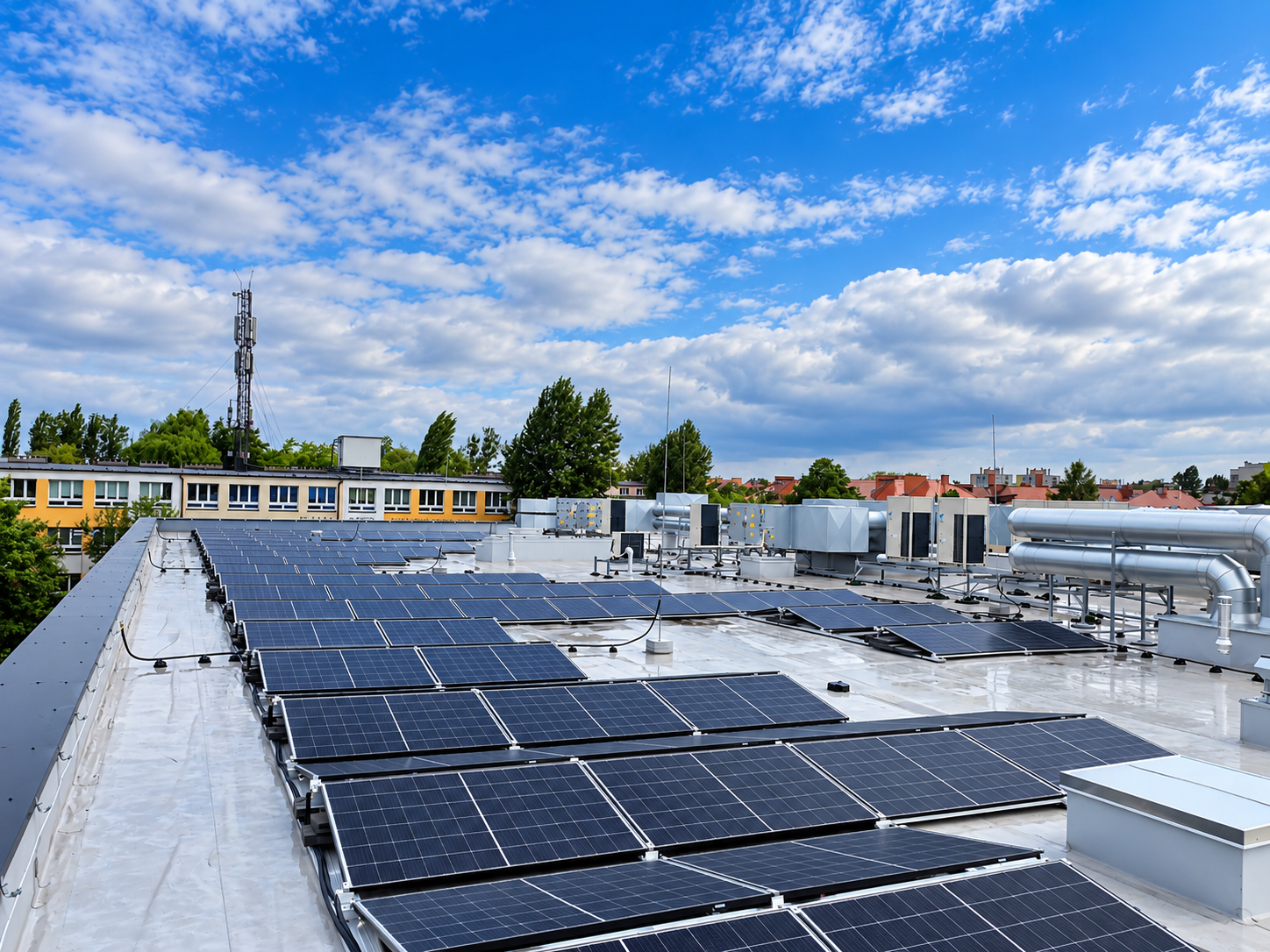 Instalacja paneli fotowoltaicznych 49,8 kWp na dachu firmy MERAWEX w Gliwicach